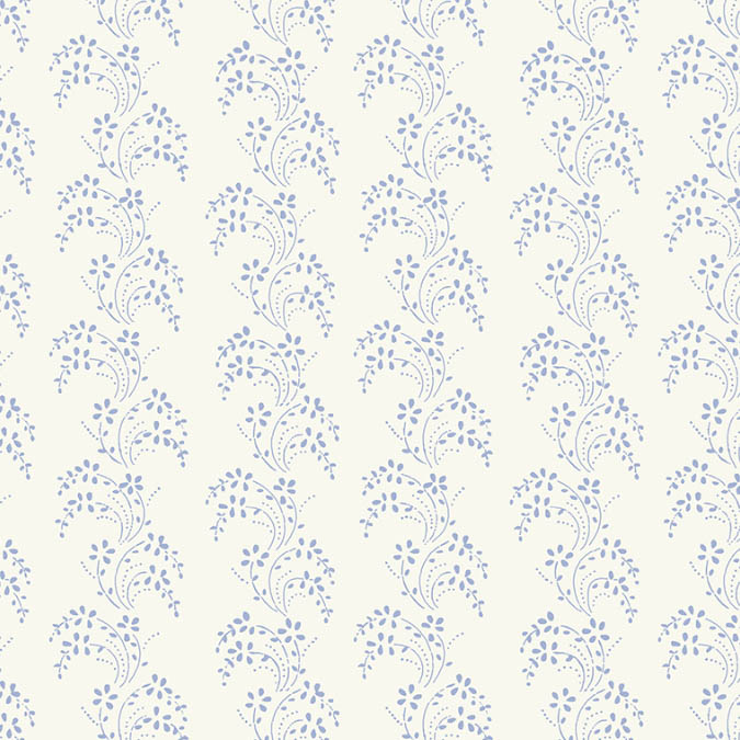 Katoen wit met sierlijke blauwe bloemmotieven